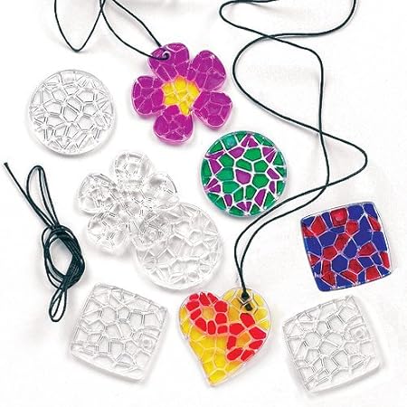 Kette mit Acryl-Anhängern Mosaik-Kristalle - Halskette - Schmuck für Kinder zum Basteln - 12 Stück