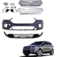 CAREONLINE New Complete Front Bumper Cover Set with Fog Lamp Fits for 2017-2019 F-O R-D Escape, OE：GJ5Z-17757-APTM