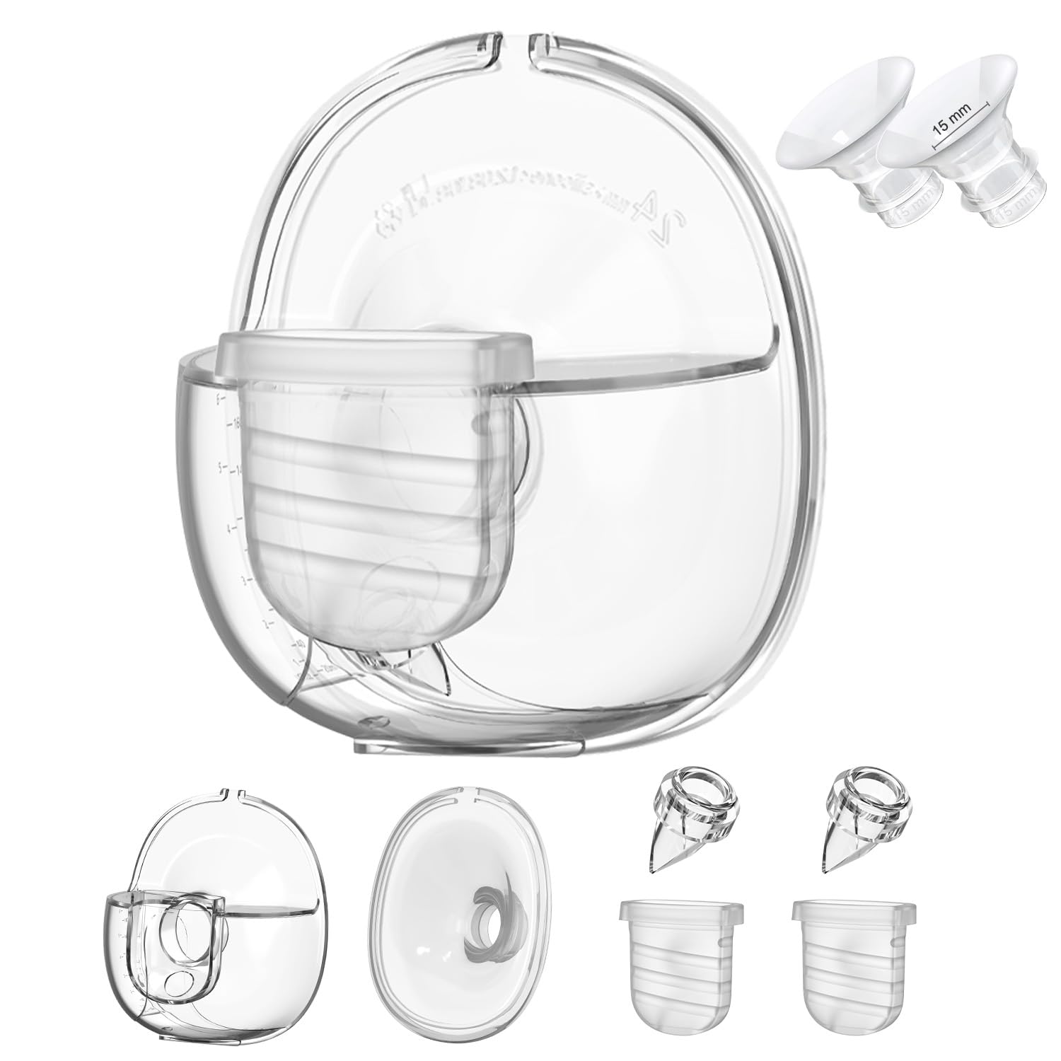 Photo 1 of Wearable Breast Pump Replacement Parts, Milk Collector Cup, Compatible with Lansinoh Discreet Duo Nuliie S32 Pump, Include Duckbill Valve, 24mm Flange, Silicone Diaphragm, Linker, 15mm Flange Inserts
