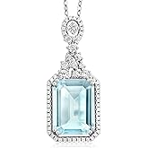 Gem Stone King 9.95 Cttw Sky Blue Topaz Pendant Necklace For Women | 925 Sterling Silver | Emerald Cut 14X10MM | With 18 Inch Silver Chain