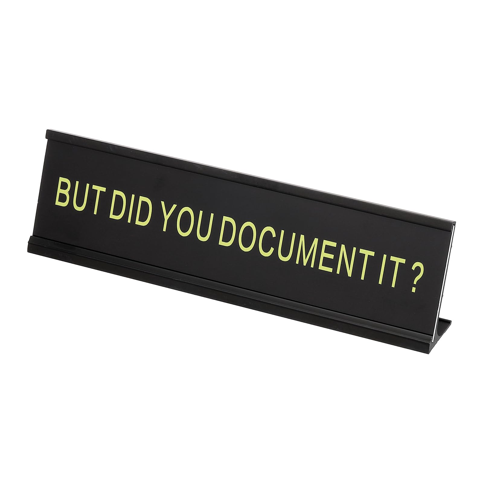 PATIKIL Funny Nameplate, 8"x2" Novelty Desk Sign Plaque Aluminum Desk Name Plate with Base for Office, Black Yellow (But Did You Document It)