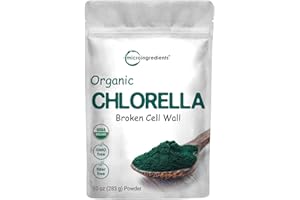 Micro Ingredients Organic Chlorella Powder, 10 Ounce, Broken Cell Wall, Rich in Vegan Proteins & Vitamins, Raw, Bulk Premium Chlorella Supplement, Vegan Friendly, Non-Irradiation