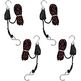 4 Pcs Kayak Tie Down Straps, 1/4 Inch x 11.8 ft Kayak Straps for Roof Racks Heavy Duty Ratchet Rope Tie Downs - Adjustable Bow Stern Security Strap for Canoes Outdoor Transport