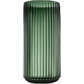 Dinyeo Large Cylinder Ribbed Green Glass Flower Vase for Farmhouse Dining Table Centerpieces Decor