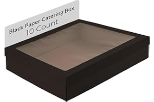 Restaurantware Cater Tek 17.9 x 12.3 x 3.2 Inch Baked Goods Boxes 10 Greaseproof Pastry Boxes - Window Lids Insert Tab Lock Black Paper Catering Boxes Easy Assembly For Charcuterie Or Cupcakes