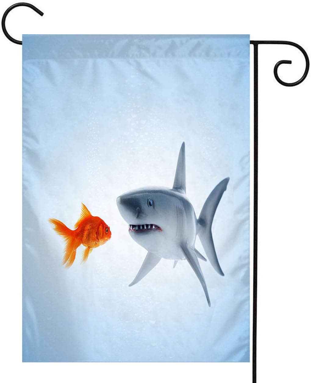 Funny Garden Flag,Welcome Double Sided Polyester Garden Flag,Funny Pattern of Small Goldfish and Sharks Meeting,House Yard Outdoor Farmhouse Holiday Flag,12x18 Inch