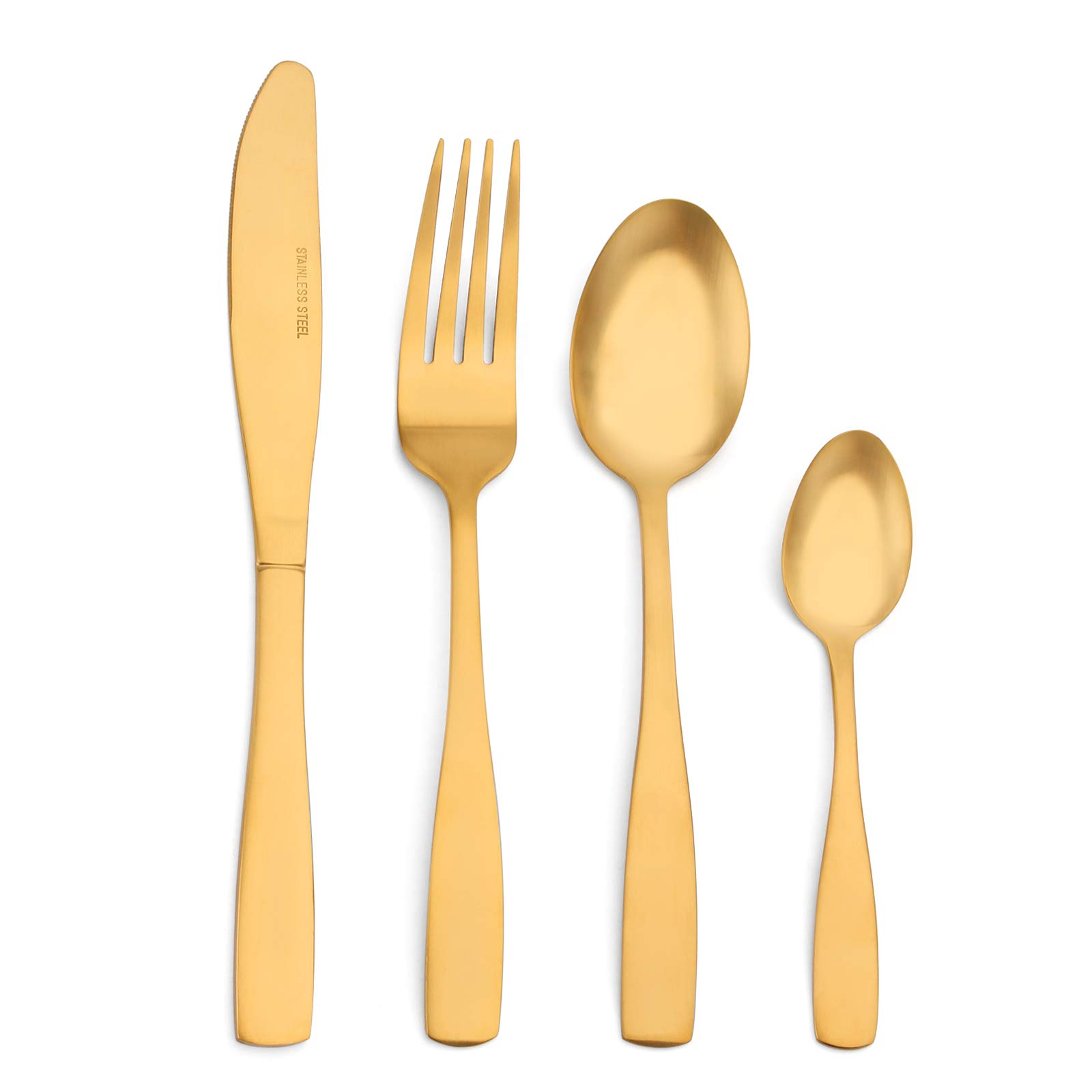 Sharecook Matte Gold Cutlery Set, 32 Piece Stainless Steel Silverware Set with Knife and Fork Set, Service for 8, Dishwasher Safe