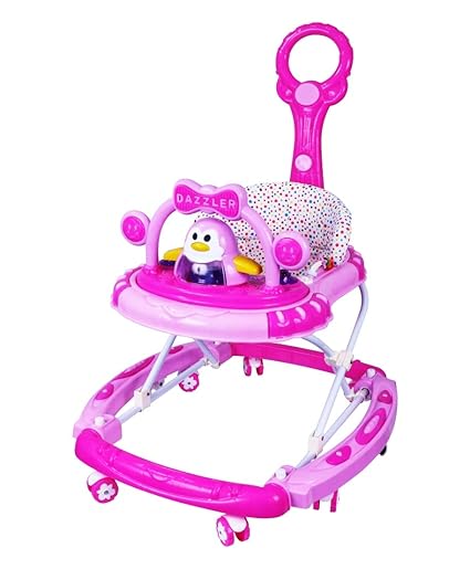Amardeep Baby Walker with Light and Music, Adjustable Height,Rocker,Stopper,Push Handle Bar,Fun Toys and Activities for Babies and Child-Pink