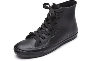 DKSUKO Women's Rain Boots Waterproof High Top Rain Shoes with Lace Up Anti-Slip Garden Shoes