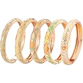 UJOY Bangles 5 Pcs Enamel Jewelry Set Rose Flower Engraved Cloisonne Bracelets Pack in a Box 5PCS