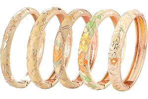 UJOY Bangles 5 Pcs Enamel Jewelry Set Rose Flower Engraved Cloisonne Bracelets Pack in a Box 5PCS
