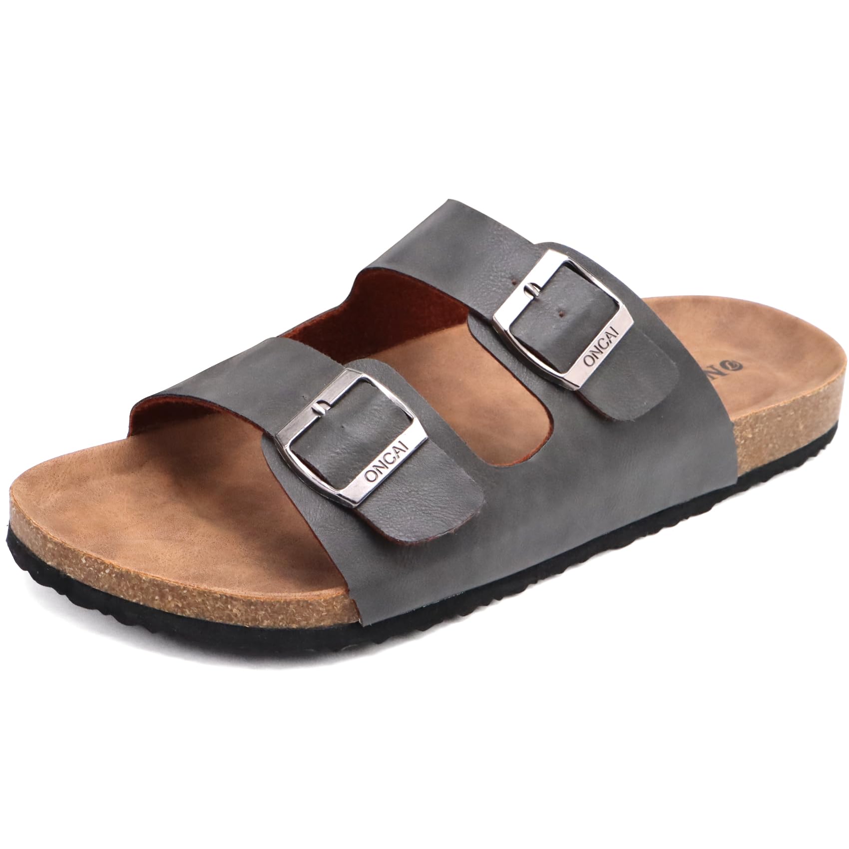 Photo 1 of ONCAI Mens Sandals,Beach Arch Support Slides Cork Footbed Slippers with Adjustable Buckle Straps Dark Grey Size 12