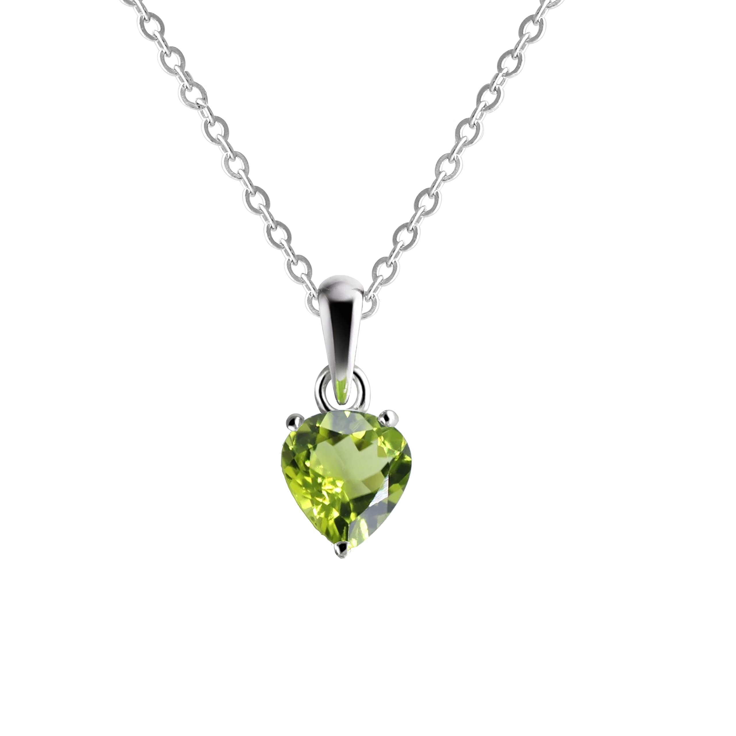 Franki Baker Sterling Silver Small & Dainty 6mm Heart Shaped Natural Peridot Gemstone Pendant Necklace Length: 50cm. Pendant Length: 1.2cm