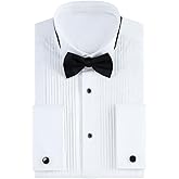 Gollnwe Tuxedo Shirts for Men Wing Collar French Cuff with Cufflinks and Bow Tie