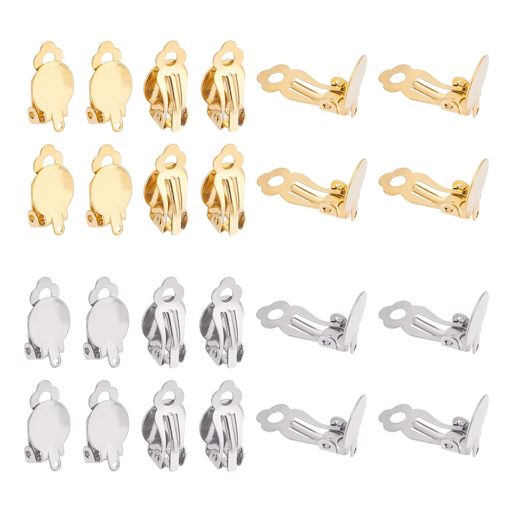 UNICRAFTALE 60pcs 2 Colors 18mm Long 304 Stainless Steel Clip-On Earrings Findings Flat Round Golden Tray Non-Pierced Earrings Components Ear Hoops Earring Converters for Earring Making
