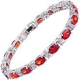 RIZILIA Oval Cut Multi-Color CZ Birthstone 18K White Gold Plated Tennis Bracelet, 7"