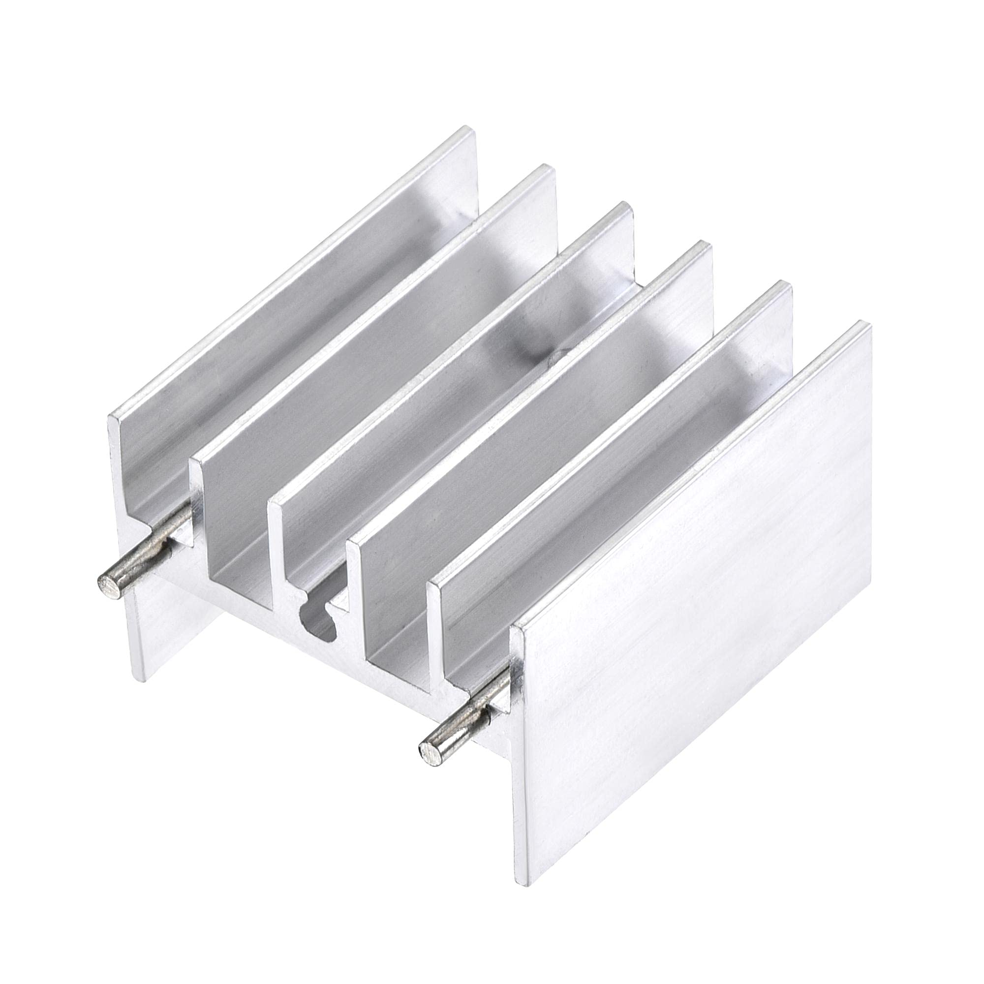 sourcing map 25mm x 23mm x 16mm TO-220 Aluminum Heatsink for Cooling MOSFET Transistor Diodes with 2 Support Pin Silver Tone 10pcs