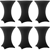 Lemict Cocktail Table Covers - 6 Pack 32x43 Inch Table Cloth - Black | Fitted Stretch Spandex Round High Top Tablecloth for Party, Bar, Birthday, Pub, Banquet