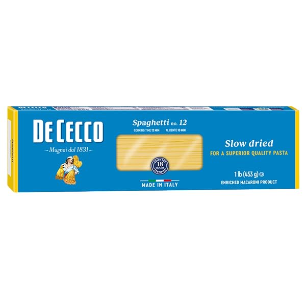 DE CECCO SPAGHETTI NO. 12 PASTA, 16 OZ, AUTHENTIC, SLOW DRIED, MADE WITH DURUM WHEAT, VERSATILE PASTA FOR SAUCES & RECIPES, MADE IN ITALY
