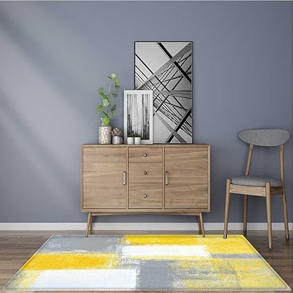 Tapis De Salle De Bain Tapis Gris Et Jaune Art Abstrait