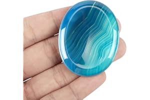 Artistone Crystals Thumb Worry Stone Hand Carved Chakra Healing Crystal Pocket Palm Stones for Anxiety Stress Relief Meditation Massage 2 Inch（Blue Agate）