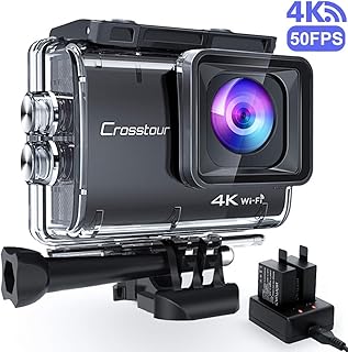 Crosstour CT9500 Echte 4K/50fps Action Cam Unterwasserkamera (4K 20MP WiFi Unterwasser 40M Wasserdicht Anti-Shake Helmkamera 2 1350mAh Akkus)
