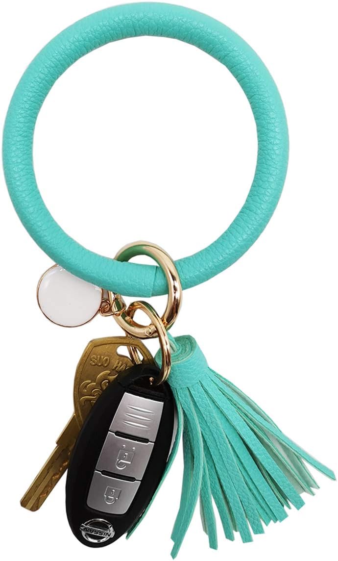 Tovly Wristlet Round Key Ring Chain Leather/Silicone Oversized Bracelet Bangle Keychain Holder Tassel for Women Girl