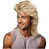 Sabosi Mullet Wig Light Blonde 80s Men Wig,Punk Rocker Hair Party Daily Halloween Costumes Long Wigs