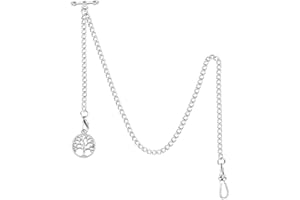 OyeahO Albert Chain Pocket Watch, T-bar Chain with Compass Pendant, Curb Link Chain 2 Hook Antique Fob T Bar for Men