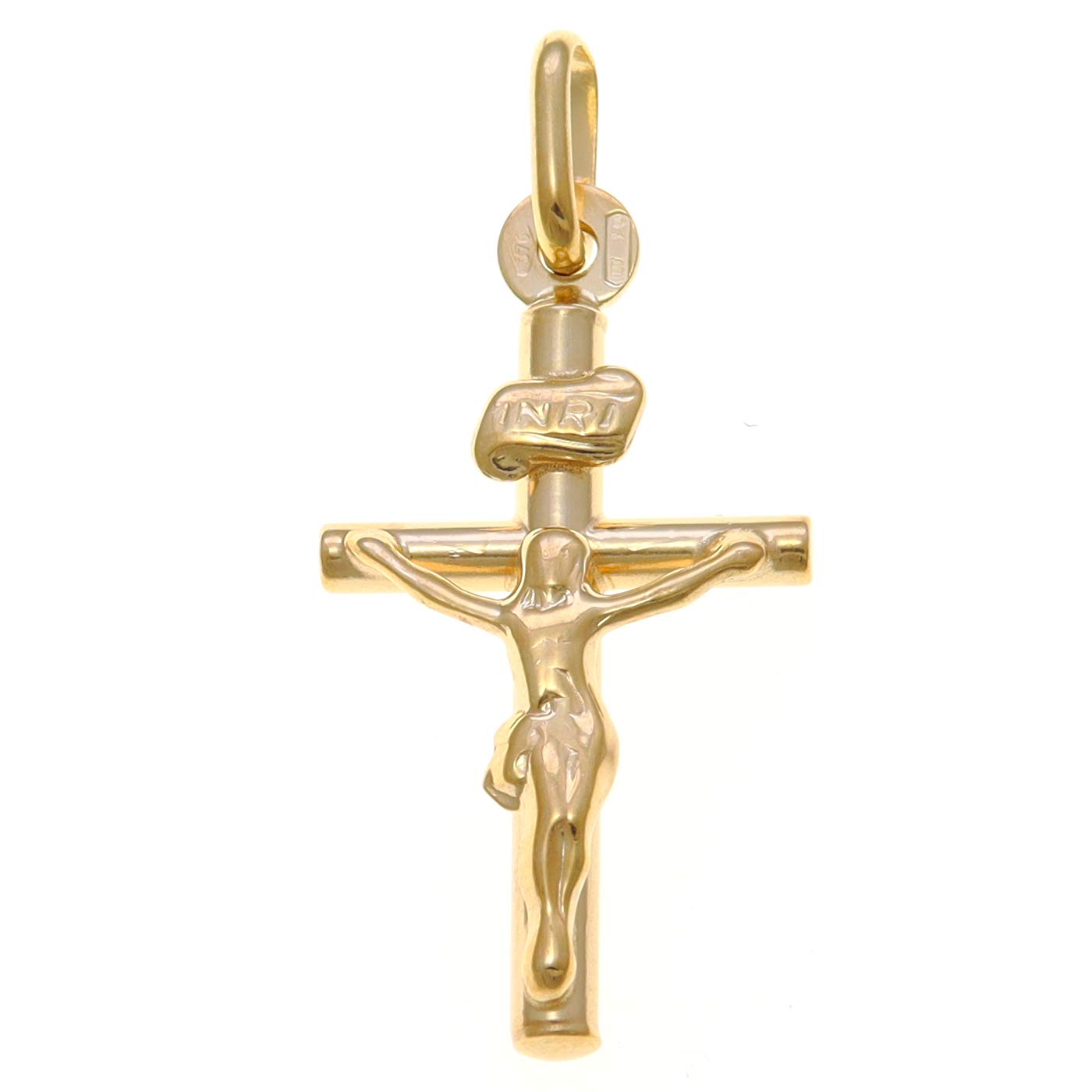 Alexander Castle Small Solid 9ct Gold Crucifix Necklace Pendant for Women Boys Girls - Cross Charm with Jewellery Gift Box - PENDANT ONLY - 20mm x 14mm