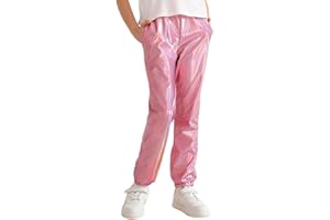 LUCKYGAL Girls Metallic Pants Holographic Shiny Sparkly Stretchy Jogger Pants Loose Hip Hop Wear
