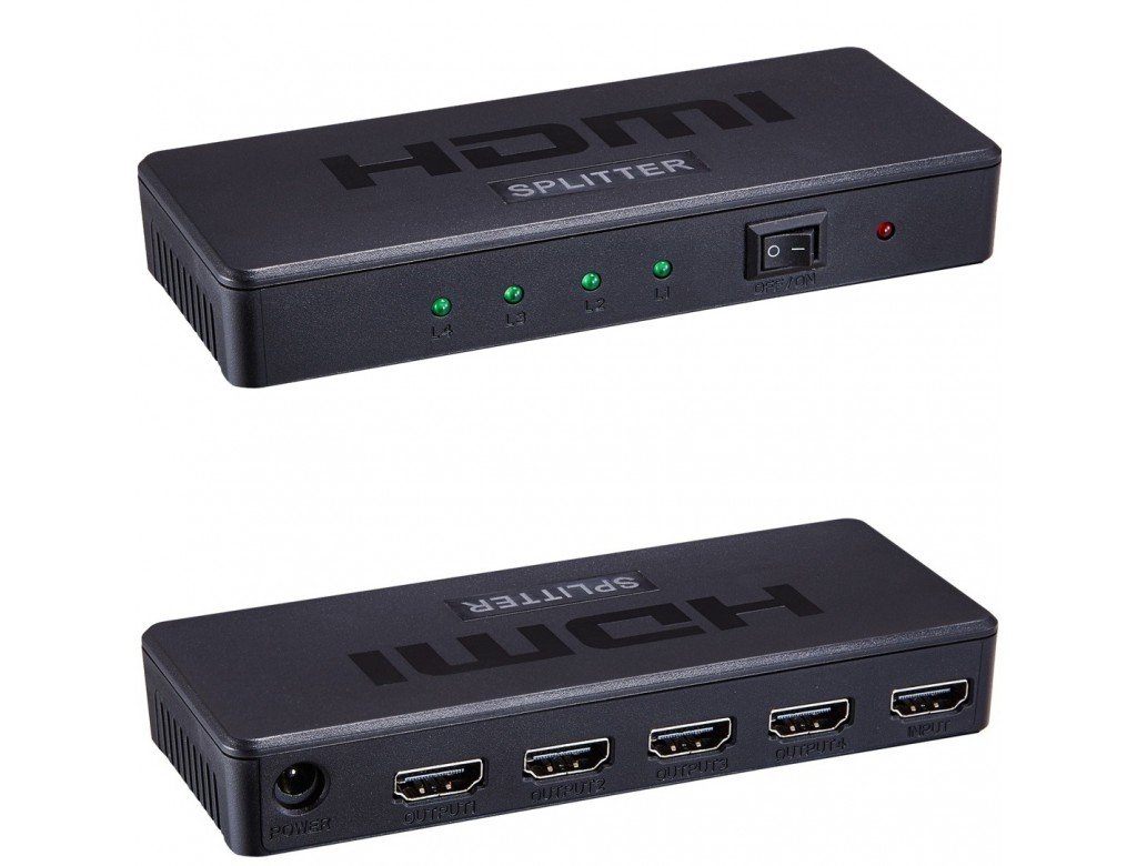 Dynamode 4K Pocket-sized 4-Port HDMI Intelligent Splitter, 1 Source-to-4 Displays - Full Video Format 720p, 1080i, 1080p, 3D 1080p, 4K x 2K- USB Powered With Remote Control - Clean,Clear Image (Black)