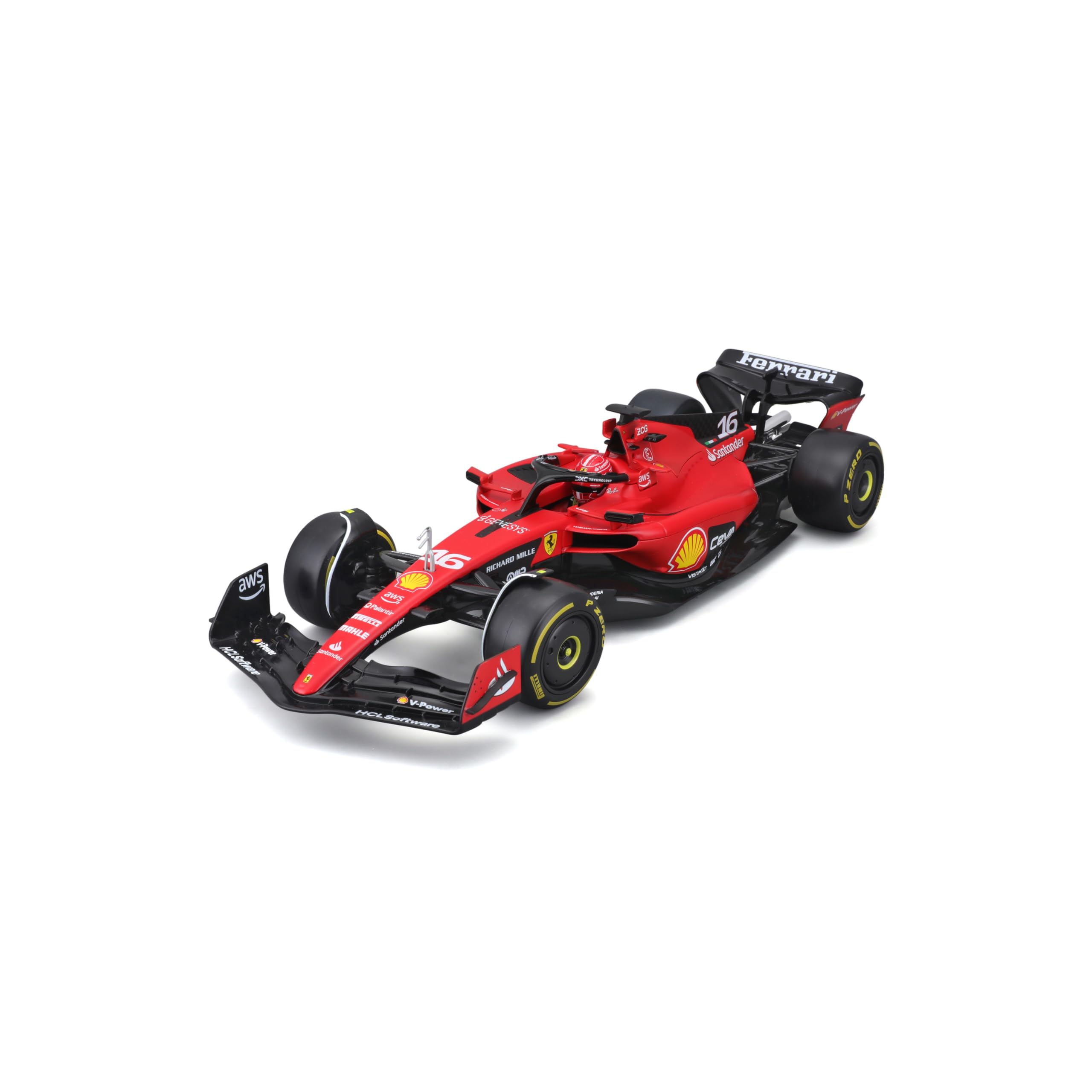Bburago Formula 1 FERRARI SF-23 LECLERC with HELMET 2023-1:18 Scale - Incredibly Detailed Die-Cast Replica Collectible F1 Race Car
