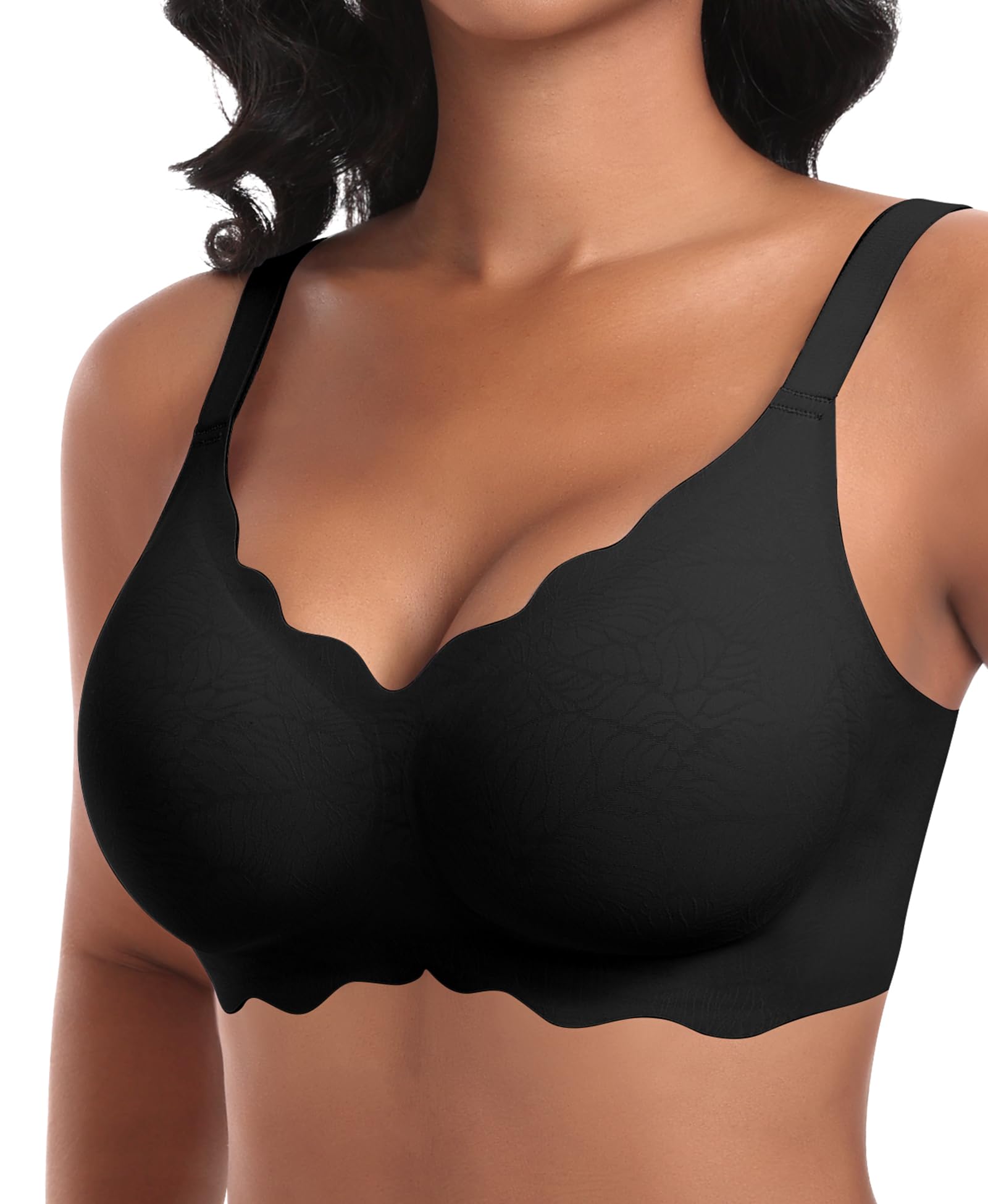 Ganado Women's Seamless Bra Without Underwire, Deep V-Neck, Wavy Edges, Comfortable, Bralette, Soft, Non-Wired Bustier Bra