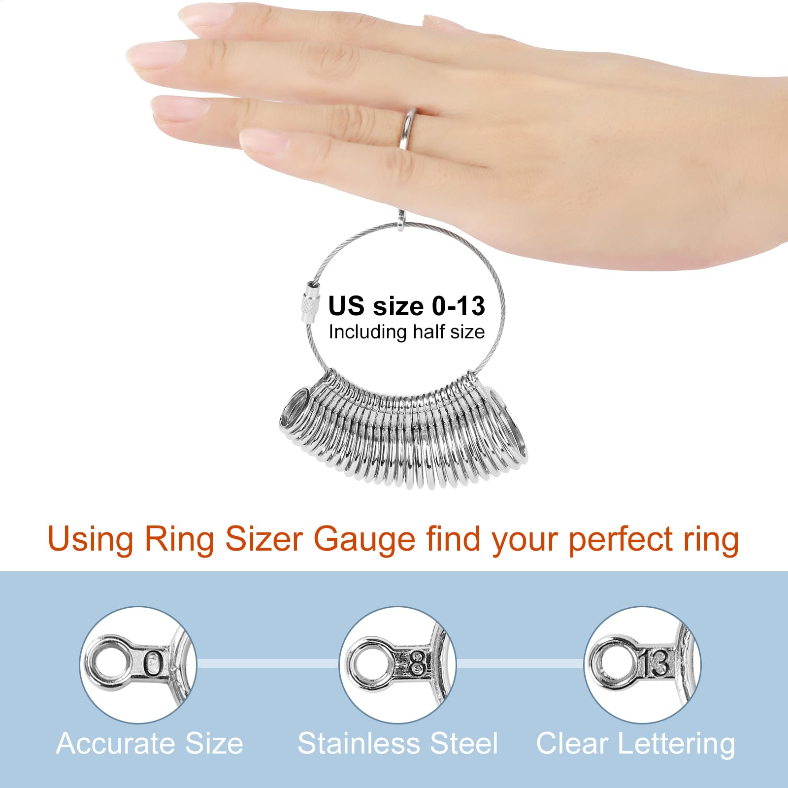 Ring Sizer Measuring Tool Kit, Ring Mandrel Measurer, 27 PCS Premium Steel Measuring Ring Tool, US Ring Size 0-13, 2 PCS Reusable Finger Size 1-17 USA Rings Size with Magnified Glass