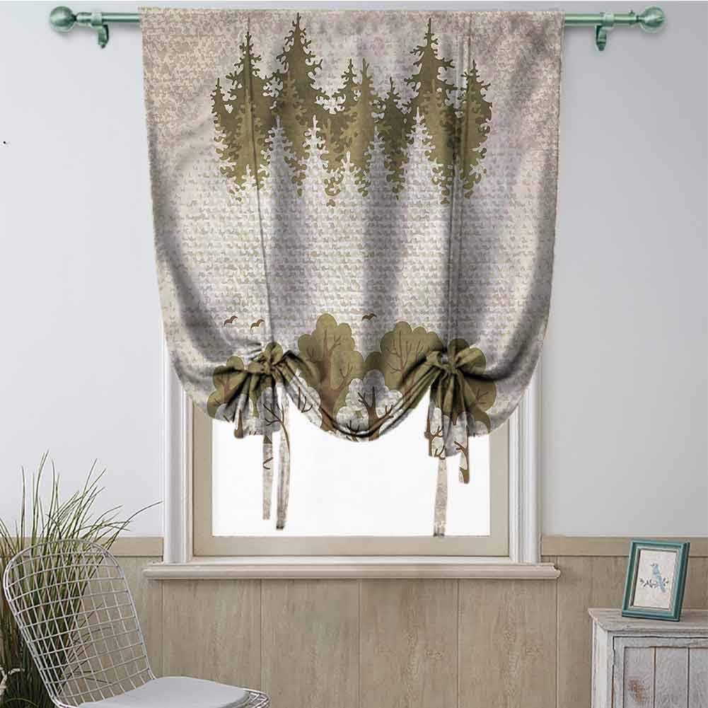 Rod Pocket Roman Shades Forest Summer Season Trees Tie Up Curtains for