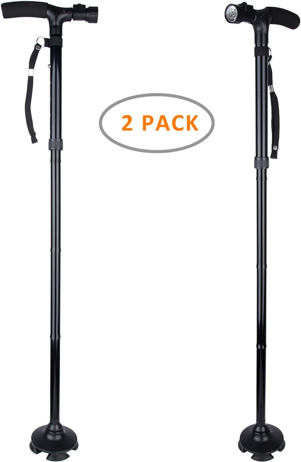 Spetish 2-Pack Walking Cane with LED Light Travel Folding Canes Adjustable Walking Stick with Carrying Bag for Fathers Mothers Gifts