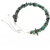 LUSTRE AND LIGHT Natural Rough Emerald Bolo Bracelet for Women in Sterling Silver, May Birthstone Jewelry Gifts for Her Birthday, Anniversary, Graduation, Christmas (Beads, Box-Chain)