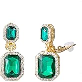 YINLI Austrian Crystal Square Shape Dangle Drop Clip on Earrings for Women