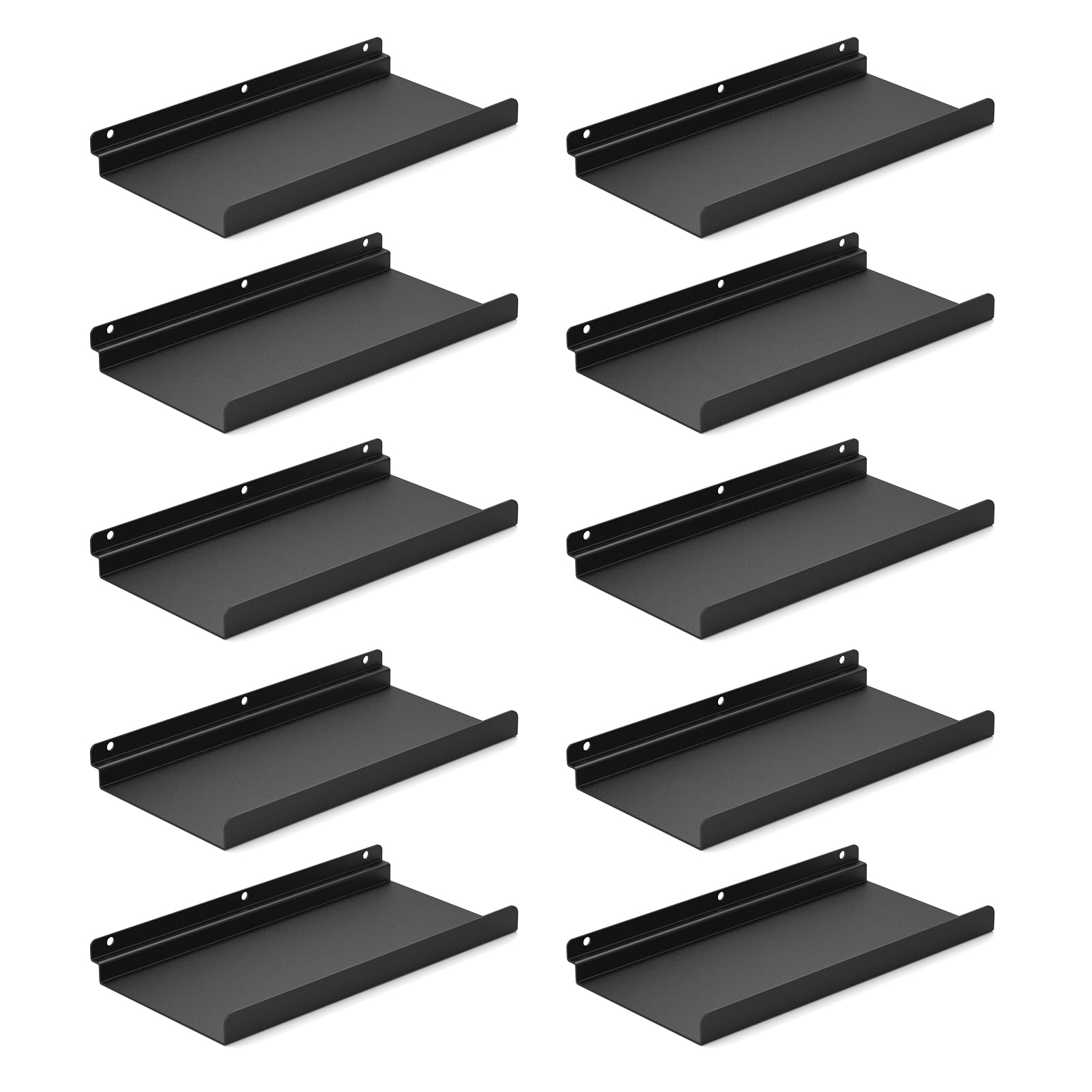 Photo 1 of SNOGSWOG 10 PCs Inch Slatwall Shelves, 13X6 Inch Metal Slat Wall Shelves Accessories, Heavy Duty Slatwall Shelf, Retail Display for Storage and Organization, Black