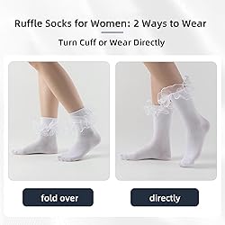 MKYSZLT White Ruffle Socks for Women Black Double