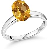 Gem Stone King 1.65 Ct Oval Checkerboard Yellow Citrine 10K White and Yellow Gold Ring Ring
