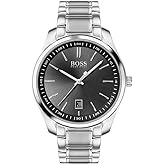 BOSS Black Men's Quartz Watch with Stainless Steel Strap, Silver, Black, 20