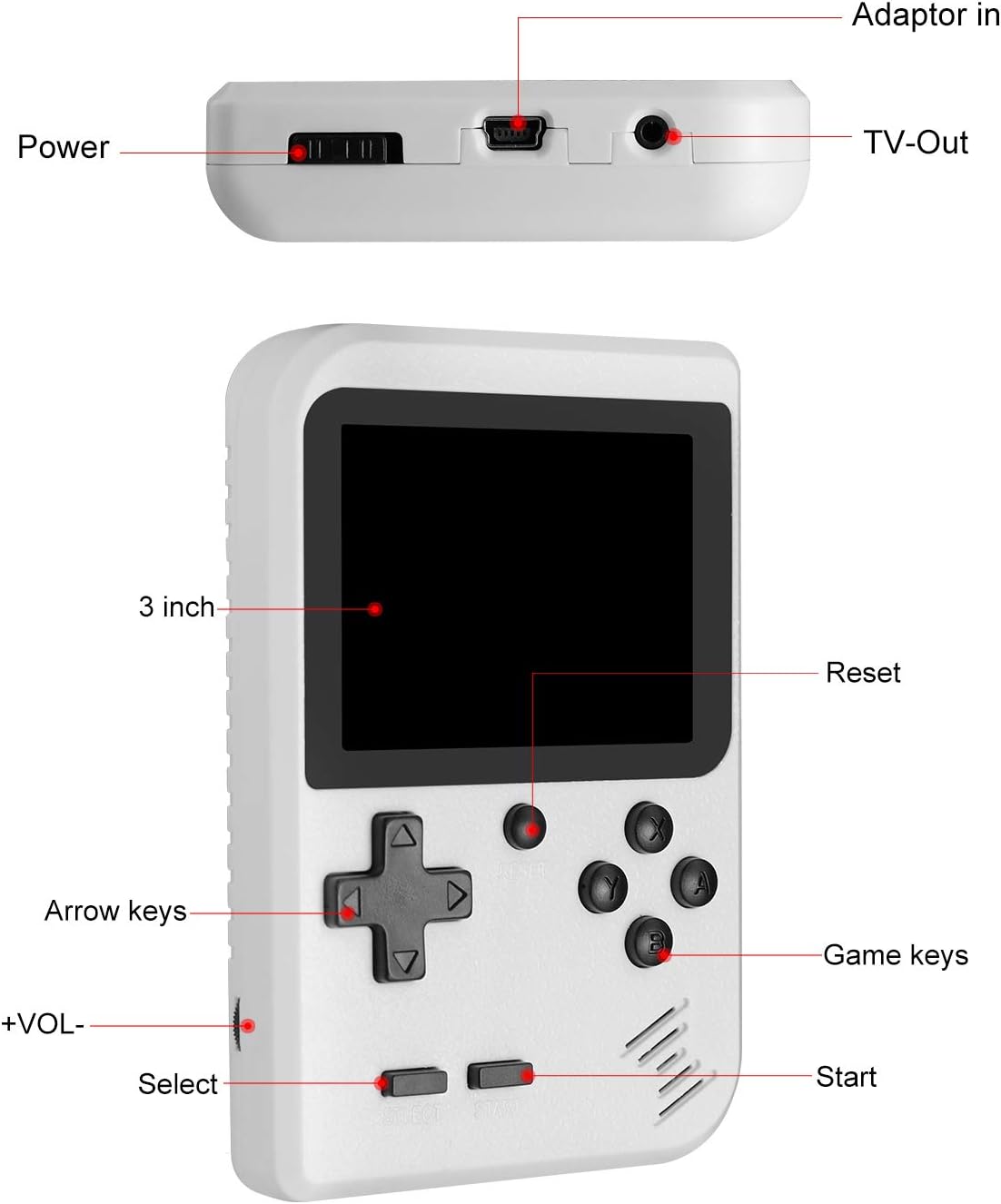 JAMSWALL Handheld Game Console, 400 Classical FC Games 2.8-Inch Screen 800mAh Rechargeable Battery Portable Retro Video Game Console Support for Connecting TV and Two Players(White): Toys & Games