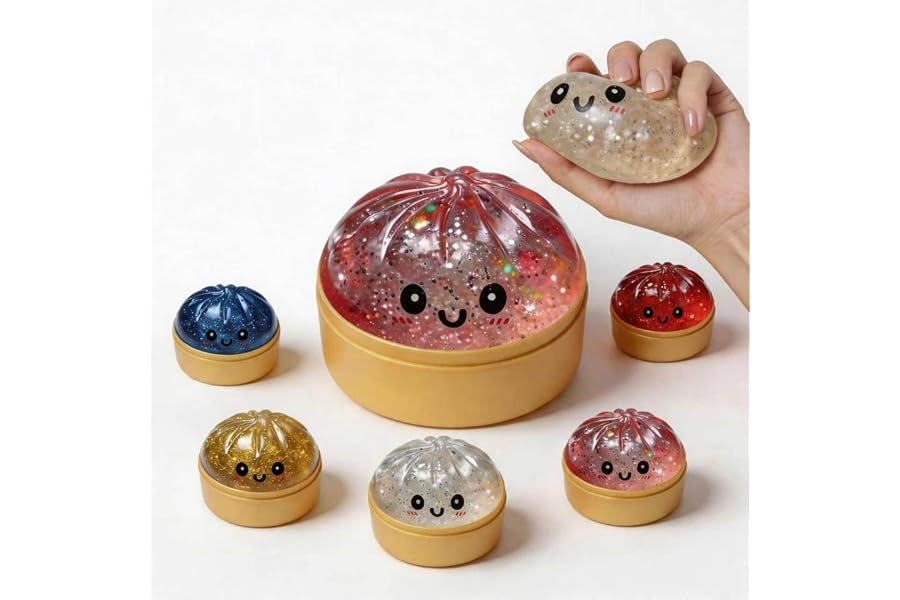2026 Upgrade Glitter Dumpling Squishy Mystery Box, Slow Rising Glitter Squishy Dumpling Toy, Anxiety Relief Fidget, Dumplings SquishyToys for Holiday & Birthday Gifts (Glitter Pink)
