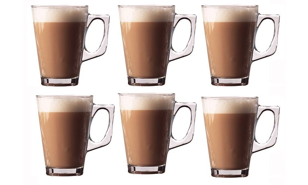 Invero® 6X Set of Premium Café Latte 240ml (8.8oz) Clear Tall Glasses Perfect for Tea Coffee Mocha Hot Chocolate Cappuccino Espresso and Other Hot Drinks