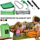 10 in 1 Green Camping Blanket Lightweight 78x59 inches + 9 Camping Accessories for Campers | Compact Blanket for Camp, Trekking, Hiking, Picnic or Beach + 9 Cool Camping Gadgets
