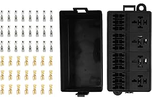 12-Way Blade Fuse Box with 4 Pin 12V 40A for Relay, Waterproof Fuse Block with Snap Lock Cover and Flame Retardant PA6 Housin