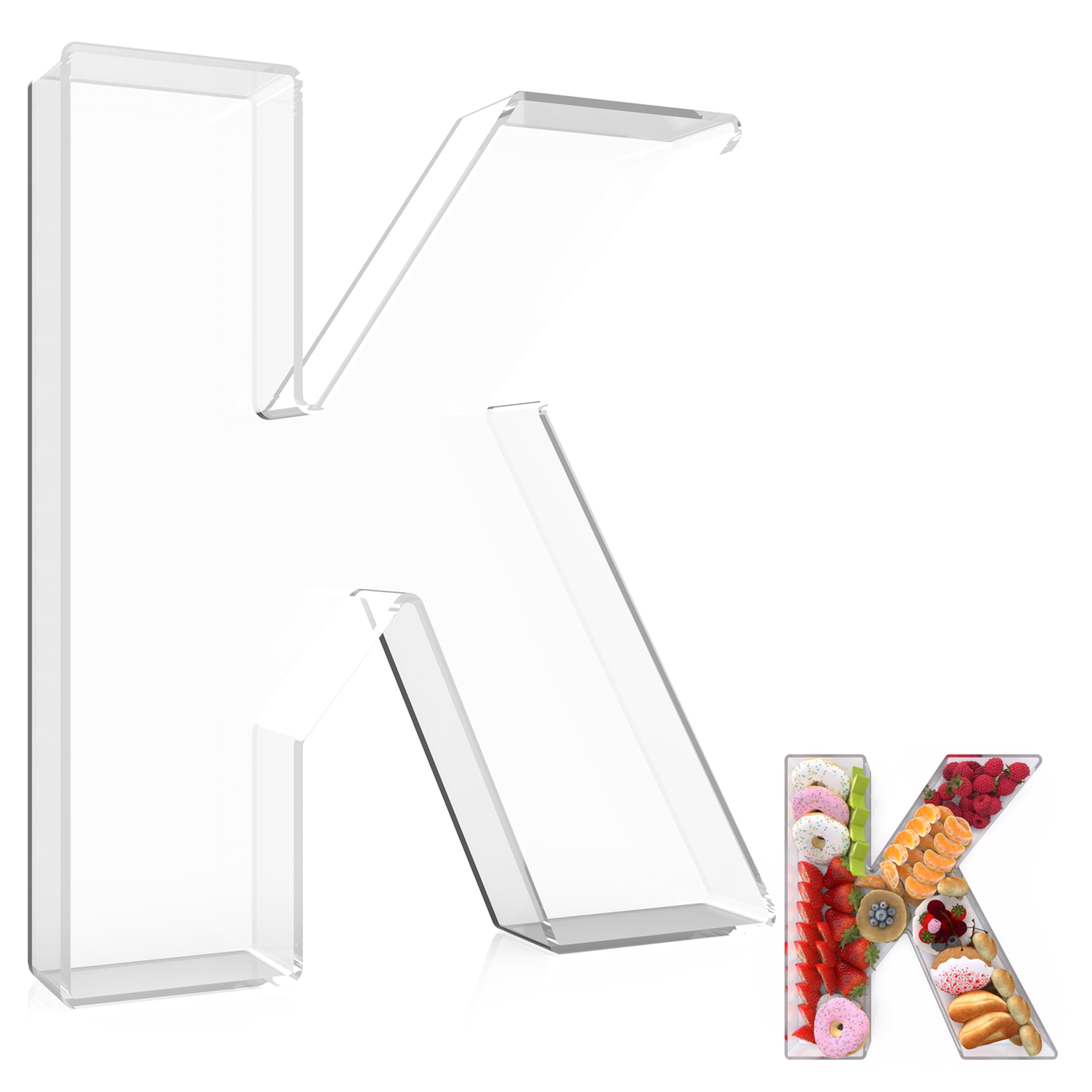 Photo 1 of 13.8" Extra Large Acrylic Letter Charcuterie Board Box, Reusable Fillable Letter Cake Candy Dish Display Serving Tray for Birthday Anniversary Party Decoration (K)