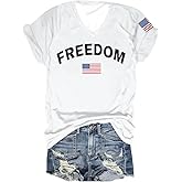 Women Freedom Shirt American Flag Graphic Tees USA Freedom T Shirt Casual Short Sleeve Tops